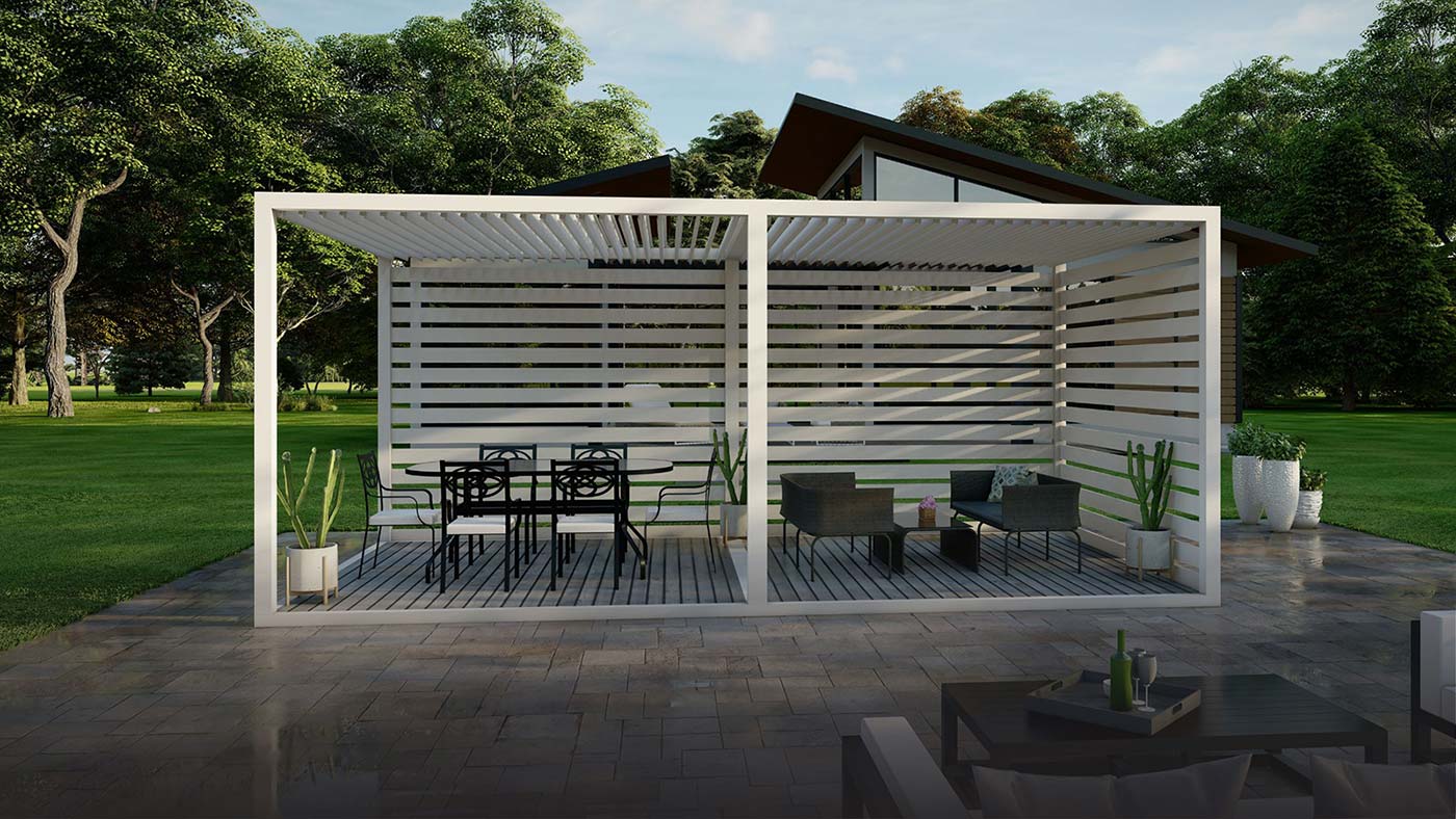 K-bana manual louvered cabana in white combined with 2 modules - The Louvered Pergola in Indiana